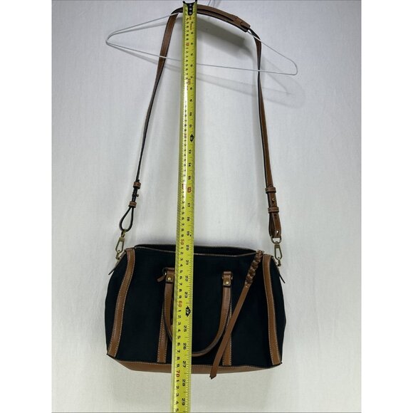 FOSSIL KENDALL SATCHEL Black Canvas Purse Brown Leather Trim Extra Strap - Picture 11 of 11